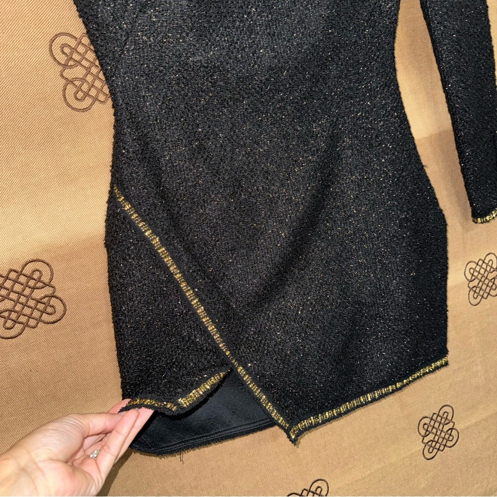 Zara NWT! Black/Gold Asymmetric Textured Shoulder Pad Mini Dress Size S - Picture 7 of 15